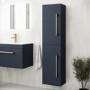 Double Door Blue Wall Mounted Tall Bathroom Cabinet with Brass Handles 350 x 1400mm - Ashford