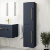 Double Door Blue Wall Mounted Tall Bathroom Cabinet with Brass Handles 350 x 1400mm - Ashford