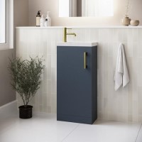 400mm Blue Cloakroom Freestanding Vanity Unit with Basin and Brass Handle - Ashford