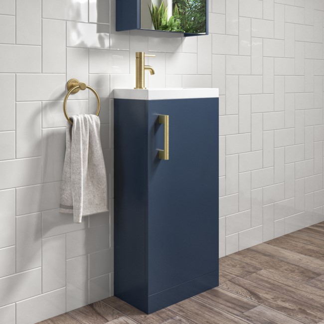 Grade A1 - 400mm Blue Cloakroom Vanity Unit with Basin and Brass Handle - Ashford