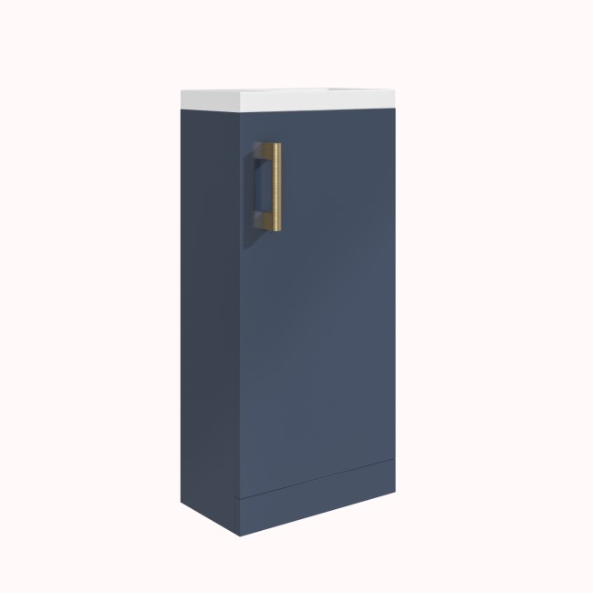 Grade A1 - 400mm Blue Cloakroom Vanity Unit with Basin and Brass Handle - Ashford