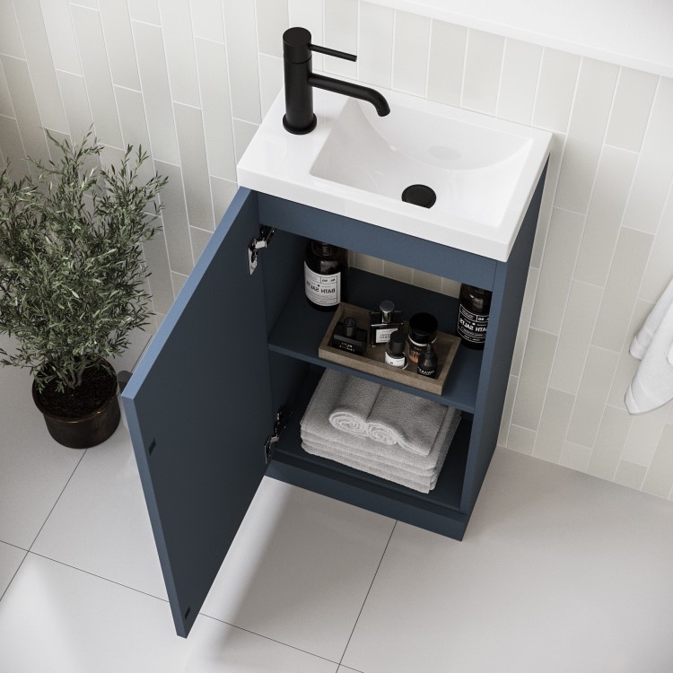 400mm Blue Cloakroom Freestanding Vanity Unit with Basin and Black Handle - Ashford