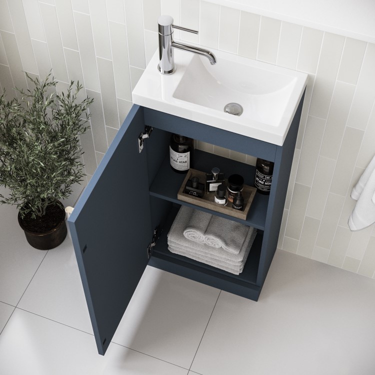 400mm Blue Cloakroom Freestanding Vanity Unit with Basin and Chrome Handle - Ashford