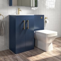 1100mm Blue Toilet and Sink Unit with Square Toilet and Brass Fittings - Ashford