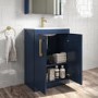 1100mm Blue Toilet and Sink Unit with Square Toilet and Brass Fittings - Ashford