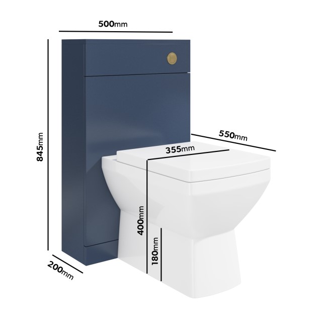 1100mm Blue Toilet and Sink Unit with Square Toilet and Brass Fittings - Ashford