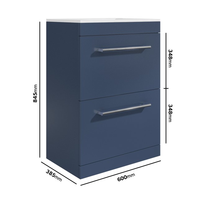 600mm Blue Freestanding Vanity Unit with Basin and Chrome Handle - Ashford