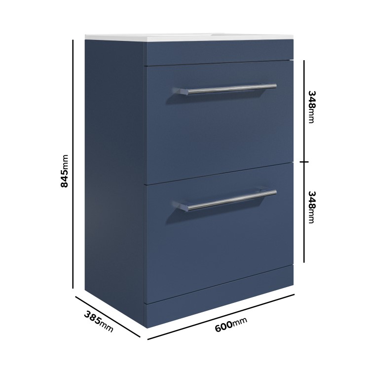 1100mm Blue Toilet and Sink Unit with Drawers, Round Toilet and Chrome Fittings - Ashford