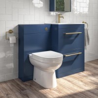 1100mm Blue Toilet and Sink Drawer Unit with Round Toilet and Brass Fittings - Ashford