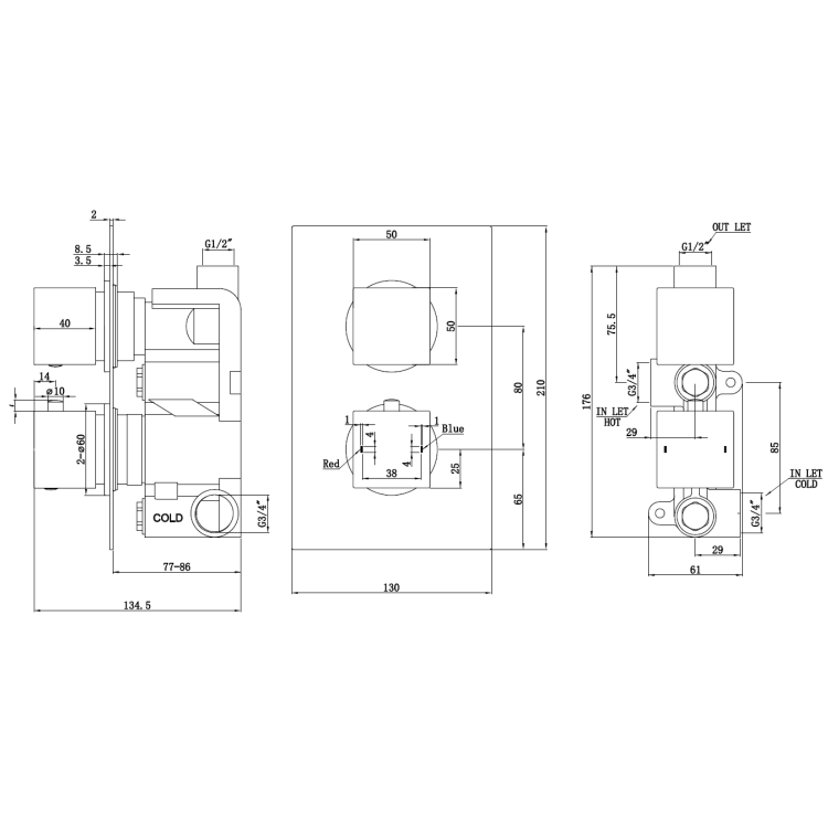 Black Single Outlet Thermostatic Mixer Shower Set with Hand Shower - Zana