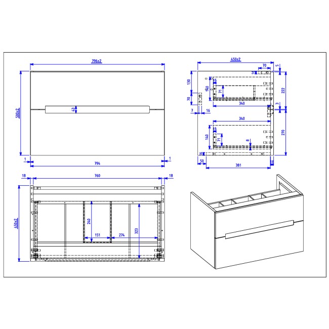 800mm Anthracite Wall Hung Vanity Unit with Basin - Morella