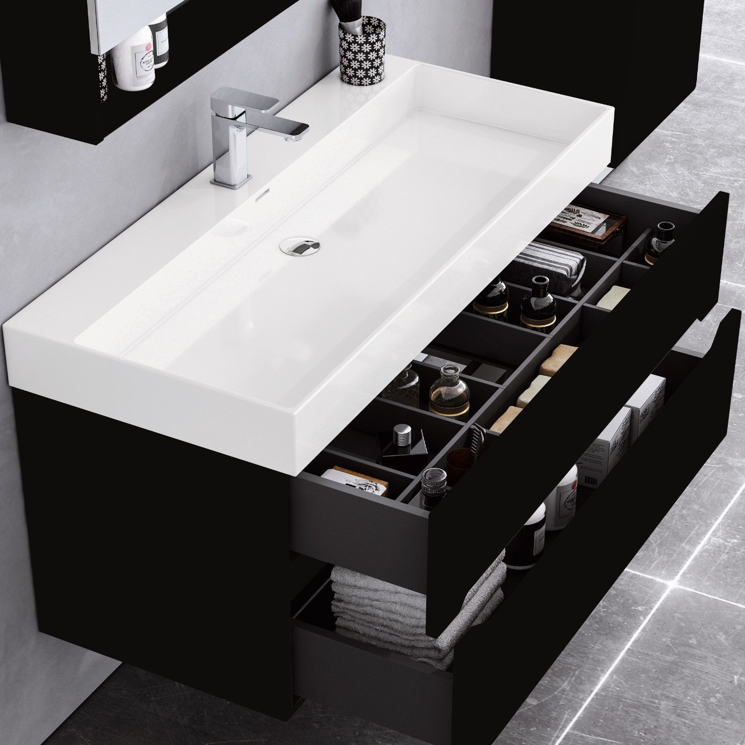 Grade A1 - 800mm Black Wall Hung Vanity Unit with Basin - Morella ...