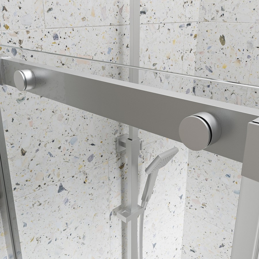 Grade A2 - Chrome 8mm Glass Frameless Rectangular Sliding Shower Enclosure with Shower Tray 1200x900mm - Aquila