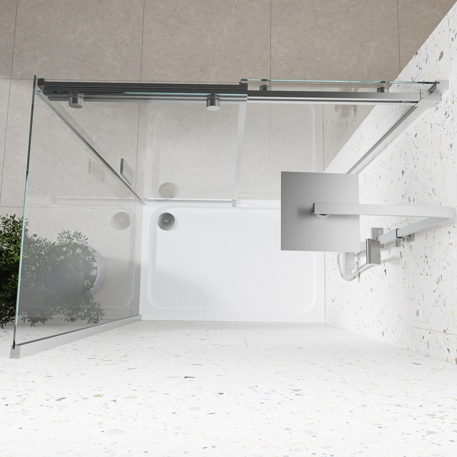 Grade A2 - Chrome 8mm Glass Frameless Rectangular Sliding Shower Enclosure with Shower Tray 1200x900mm - Aquila