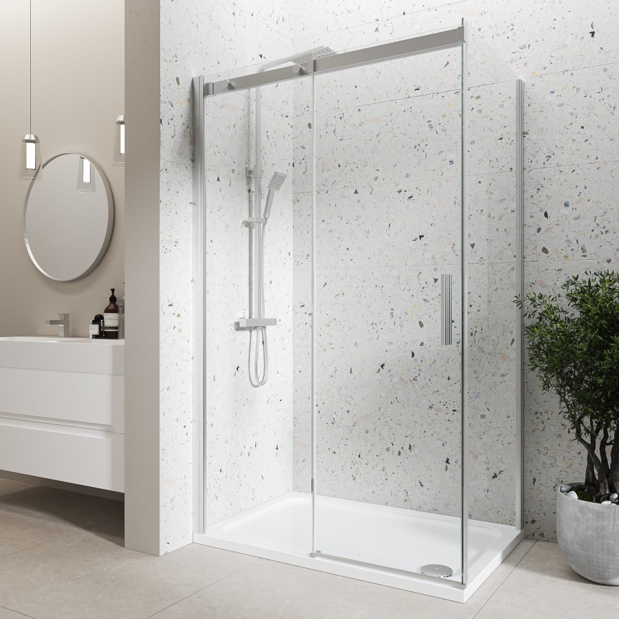 Grade A2 - Chrome 8mm Glass Frameless Rectangular Sliding Shower Enclosure 1200x900mm - Aquila