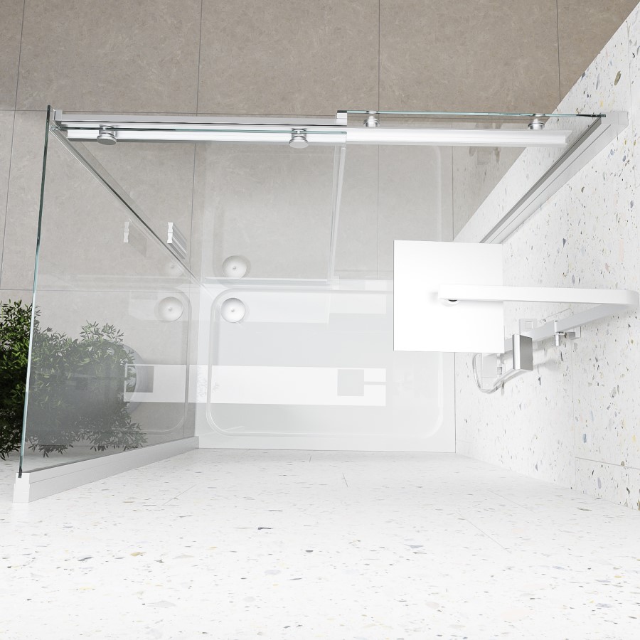 Grade A2 - Chrome 8mm Glass Frameless Rectangular Sliding Shower Enclosure 1200x900mm - Aquila