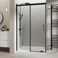 Black 8mm Glass Sliding Shower Door 1400mm - Aquila