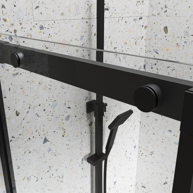 Black 8mm Glass Sliding Shower Door 1400mm - Aquila