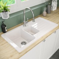 1.5 Bowl Inset White Ceramic Kitchen Sink with Reversible Drainer - Alexandra