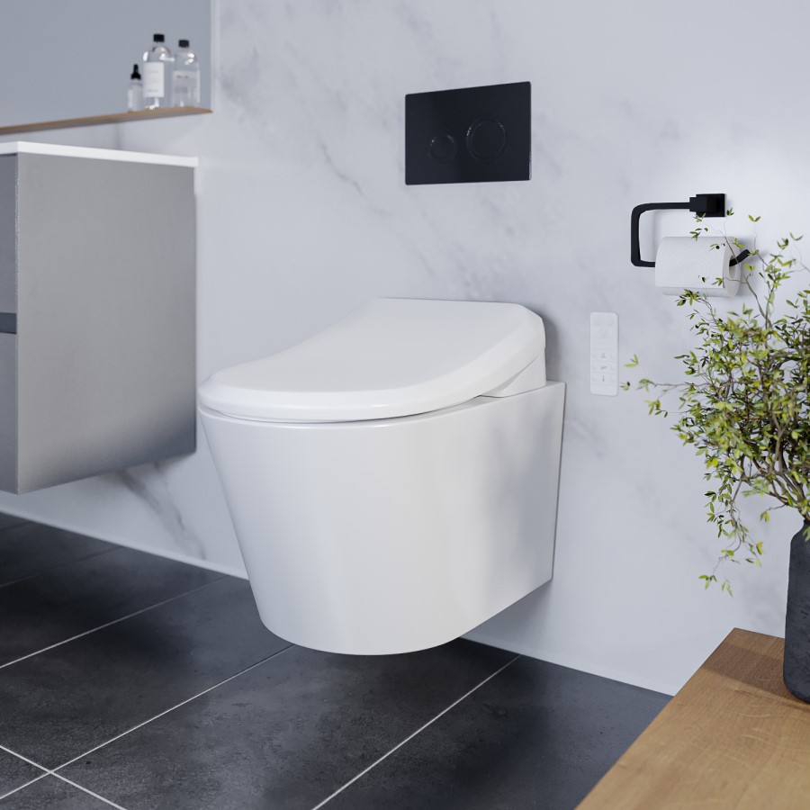 Grade A1 - Wall Hung Toilet with Smart Bidet Toilet Seat - Purificare