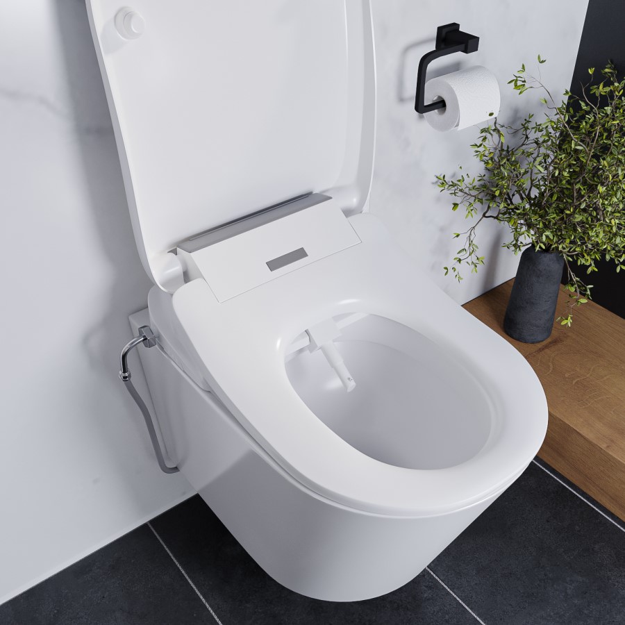 Grade A1 - Wall Hung Toilet with Smart Bidet Toilet Seat - Purificare