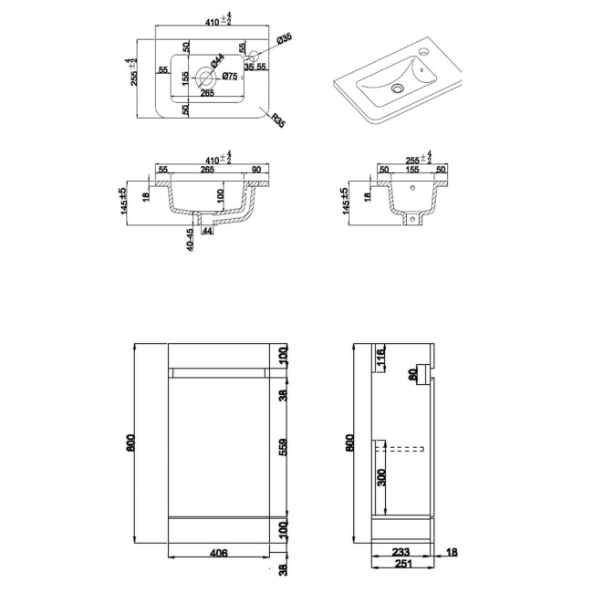 Wall Hung Toilet and White Gloss Basin Vanity Unit Cloakroom Suite - Pendle