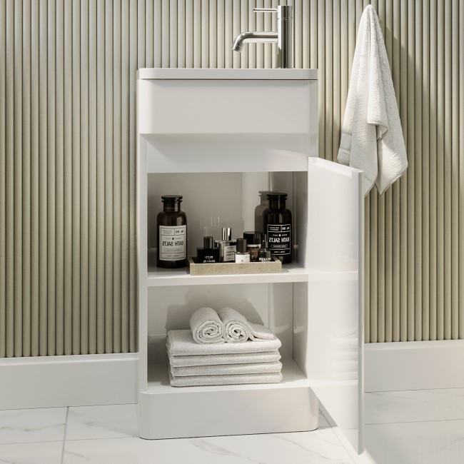 Wall Hung Toilet and White Gloss Basin Vanity Unit Cloakroom Suite - Pendle