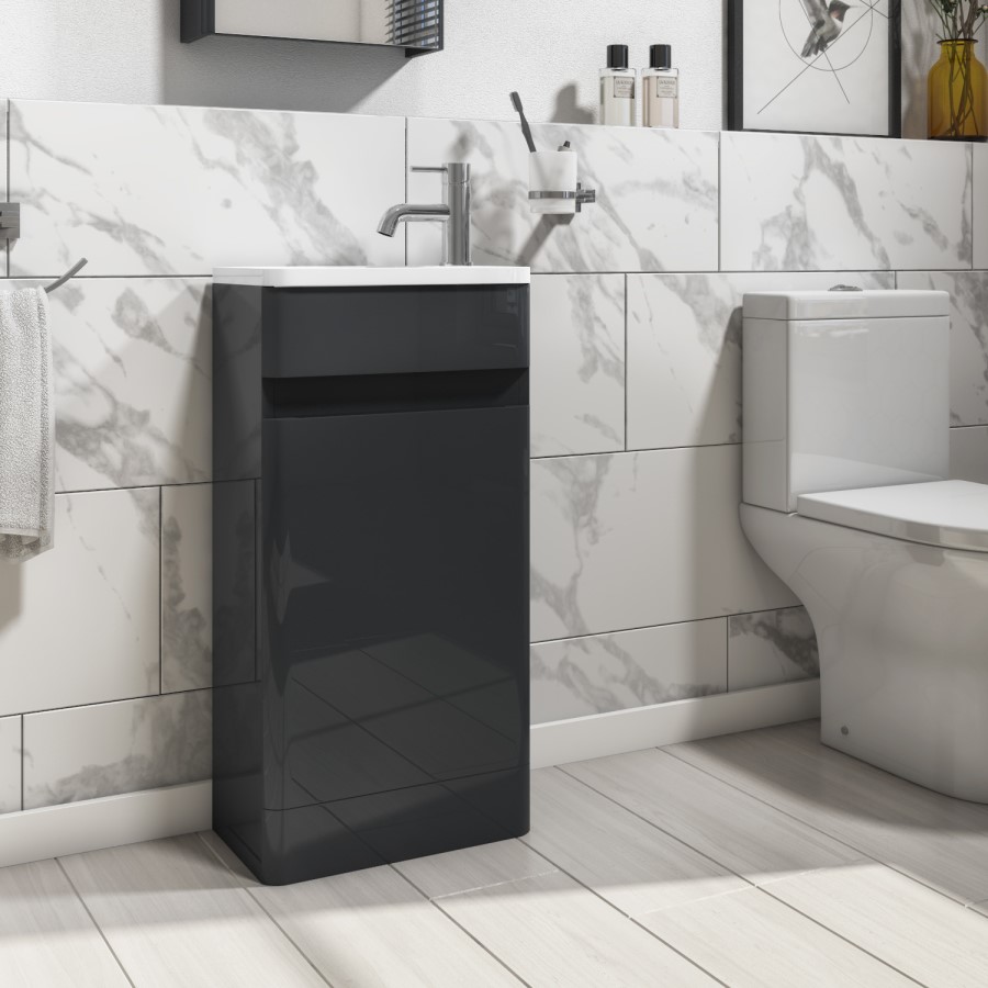 Grade A1 - 410mm Dark Grey Cloakroom Vanity Unit with Basin - Pendle