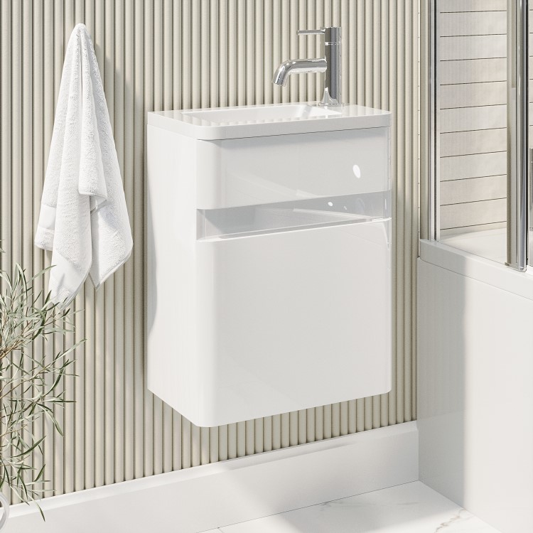 Grade A1 - 410mm White Wall Hung Cloakroom Vanity Unit with Basin - Pendle