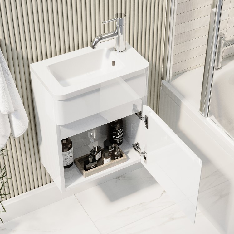 Grade A1 - 410mm White Wall Hung Cloakroom Vanity Unit with Basin - Pendle