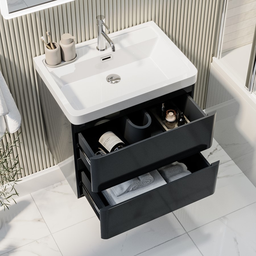 600mm Dark Grey Wall Hung Vanity Unit with Basin - Pendle