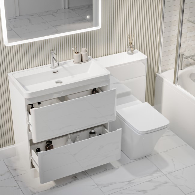 1300mm White Toilet and Sink Unit with Square Toilet - Pendle