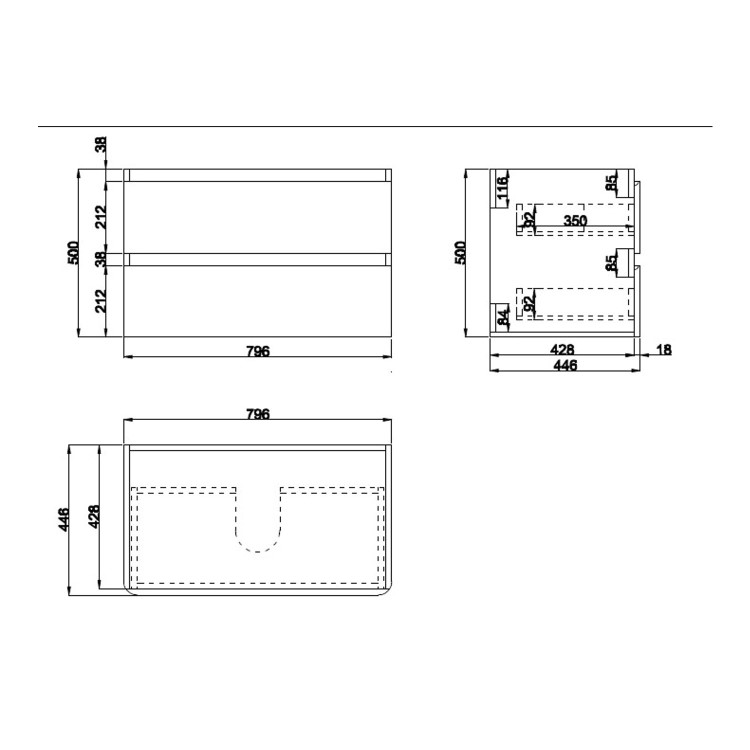 800mm Light Grey Countertop Wall Hung Vanity Unit with Basin - Pendle