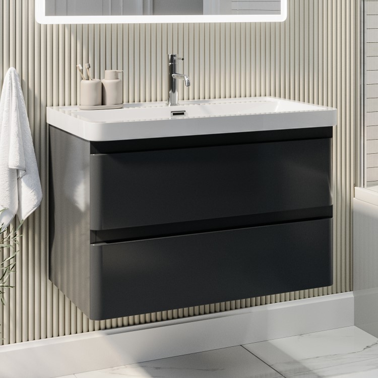 800mm Dark Grey Wall Hung Vanity Unit with Basin - Pendle