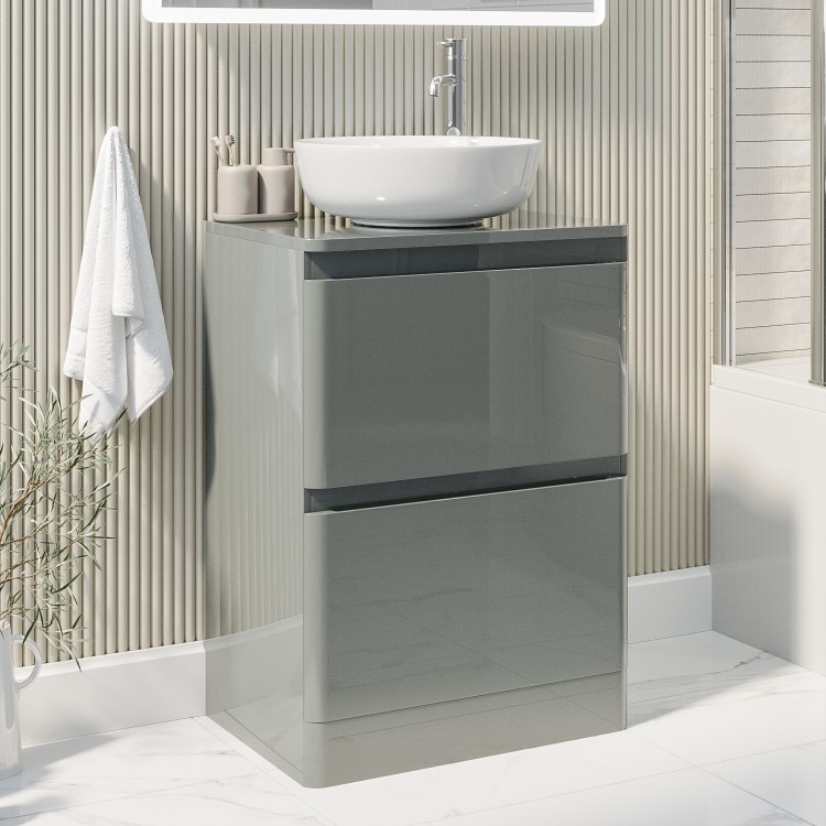 600mm Light Grey Freestanding Countertop Vanity Unit with Basin - Pendle