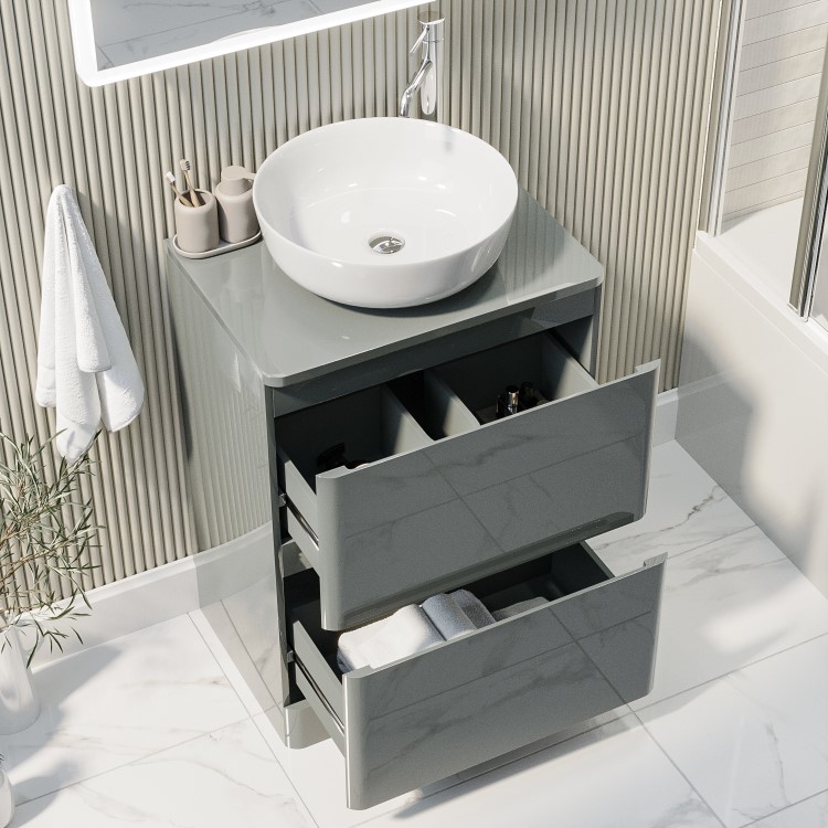 600mm Light Grey Freestanding Countertop Vanity Unit with Basin - Pendle