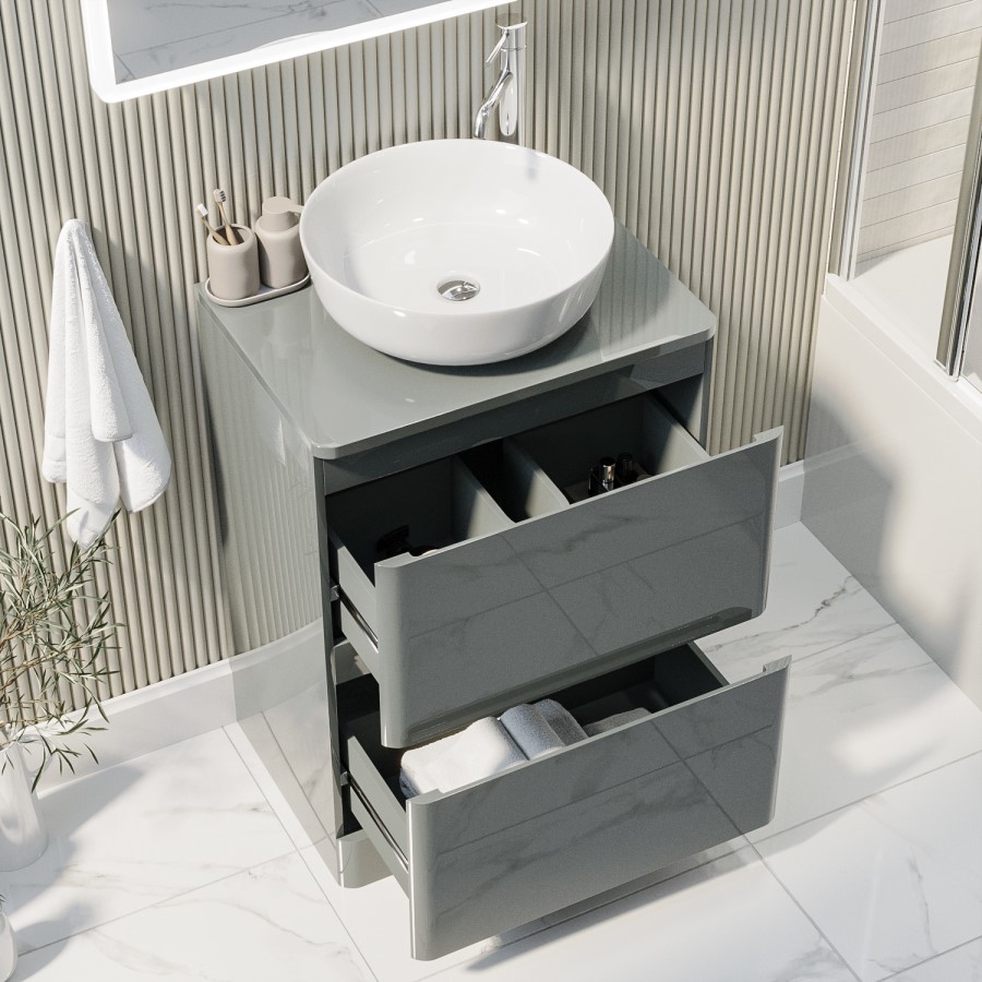 Grade A1 - 600mm Light Grey Freestanding Countertop Vanity Unit with Basin - Pendle