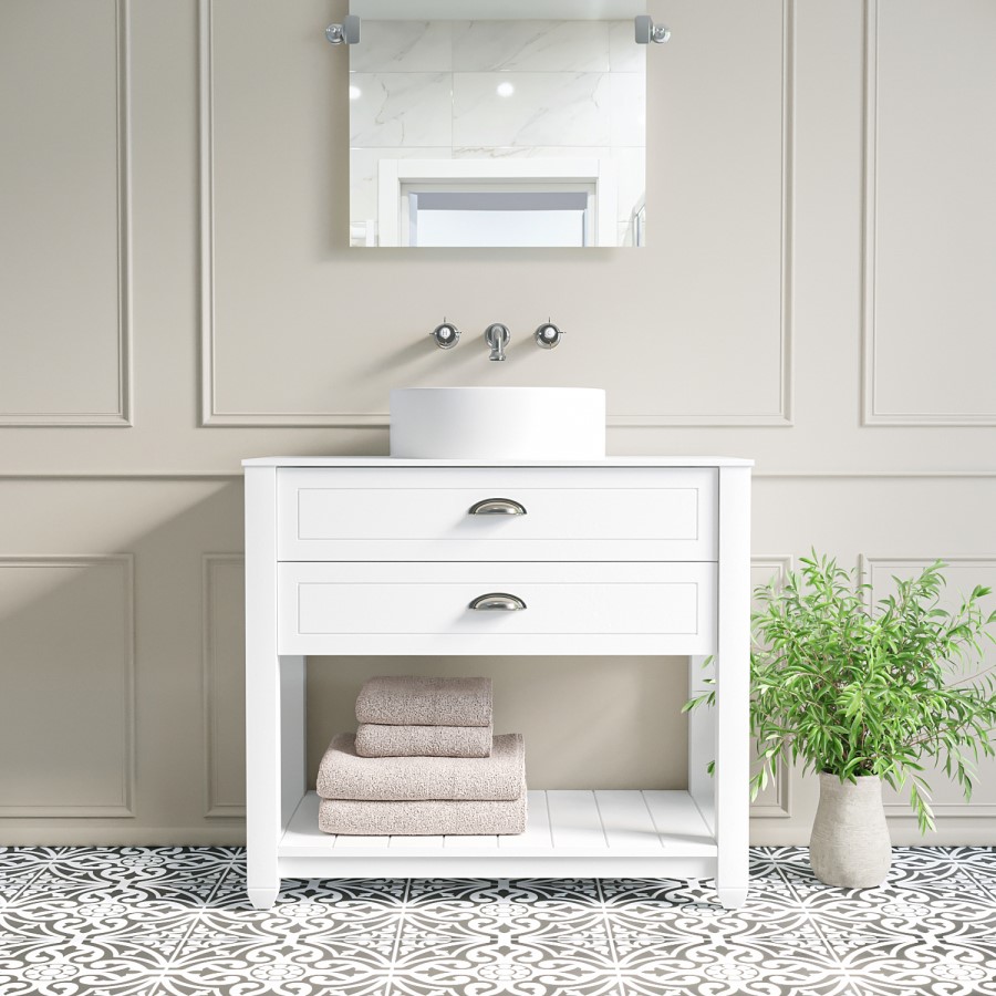 Grade A1 - 850mm White Traditional Freestanding Vanity Unit with Basin and Chrome Handles - Kentmere