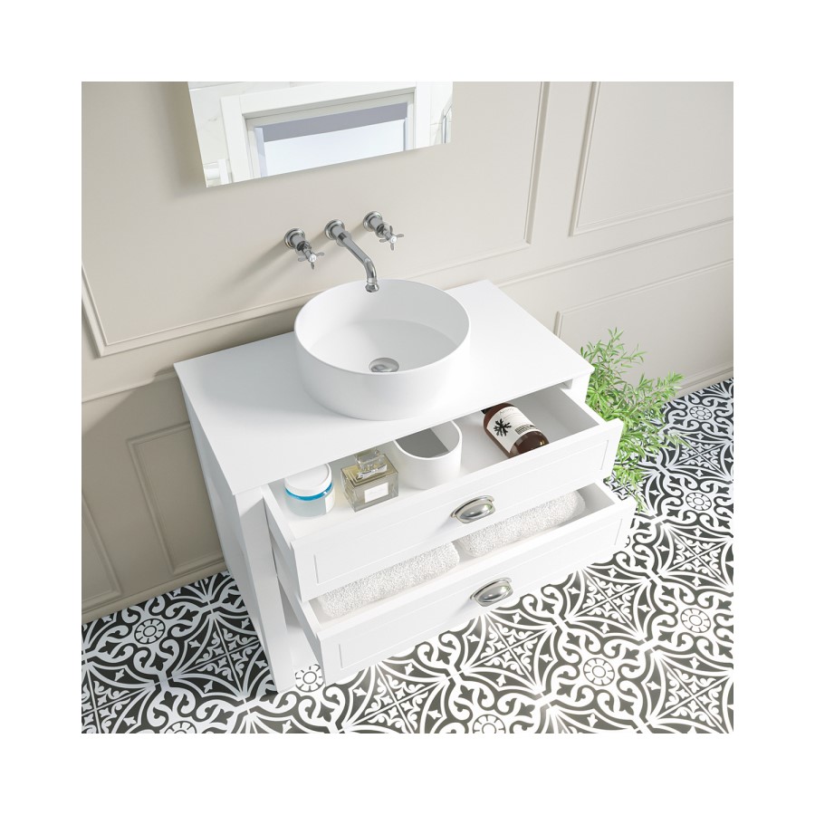 Grade A1 - 850mm White Traditional Freestanding Vanity Unit with Basin and Chrome Handles - Kentmere