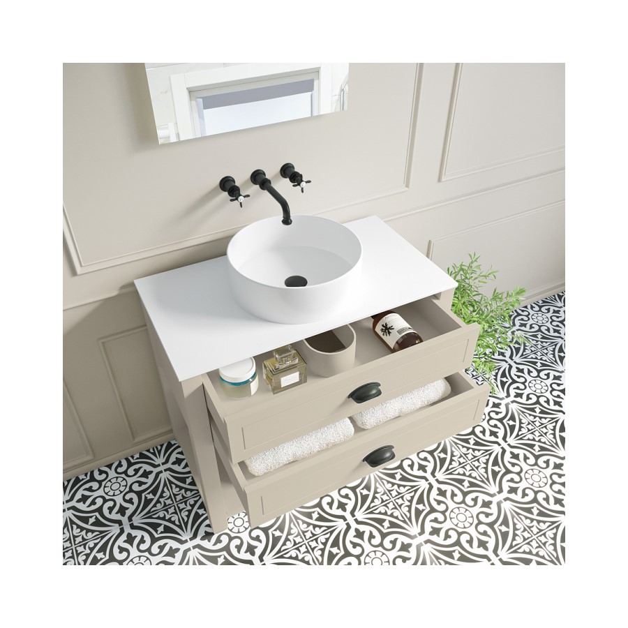 850mm Beige Traditional Freestanding Vanity Unit with Basin and Black Handles - Kentmere