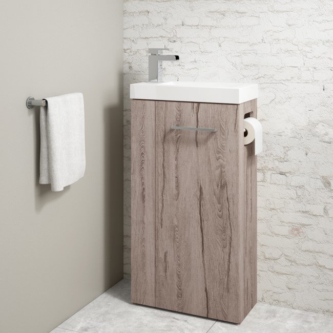 430mm Wood Effect  Freestanding Cloakroom Vanity Unit with Basin and Chrome Handle - Virgo