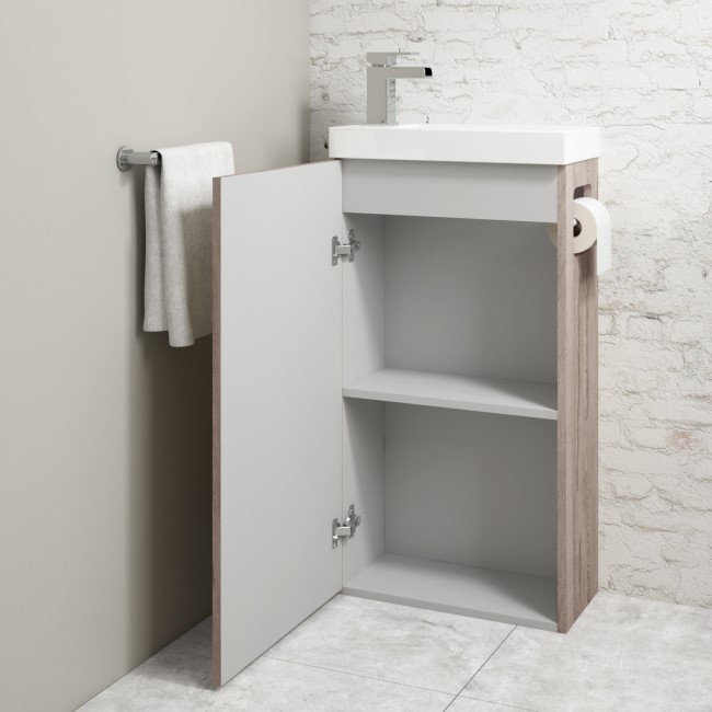 430mm Wood Effect  Freestanding Cloakroom Vanity Unit with Basin and Chrome Handle - Virgo