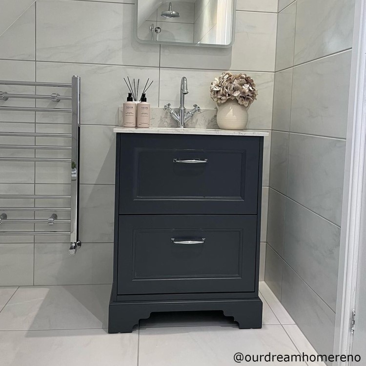 600mm Anthracite Freestanding Marble Top Vanity Unit with Basin - Ashbourne