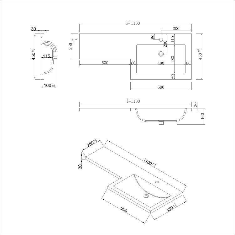 1100mm Grey Toilet and Sink Unit Right Hand with Square Toilet and Chrome fittings - Ashford