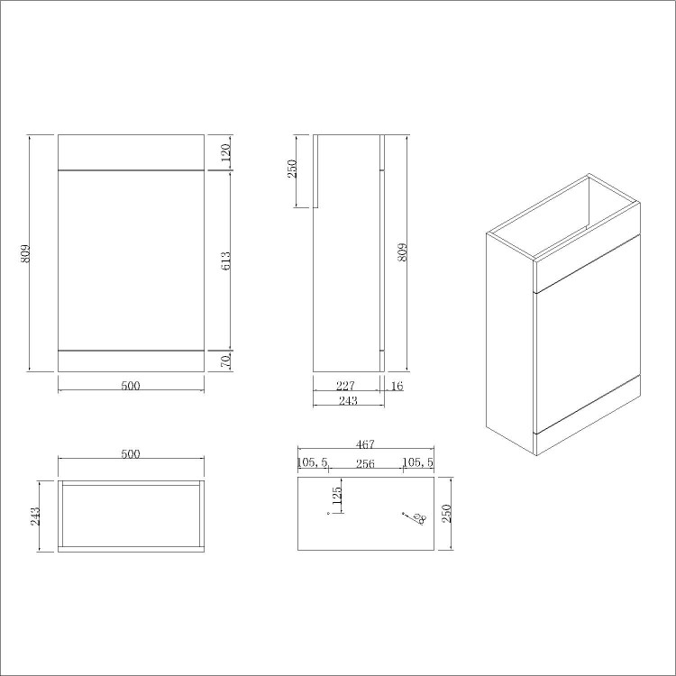 1100mm Blue Toilet and Sink Unit Right Hand with Square Toilet and Black Fittings - Ashford