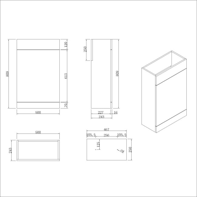 1100mm  Grey Toilet and Sink Unit Left Hand with Brass Fittings - Ashford