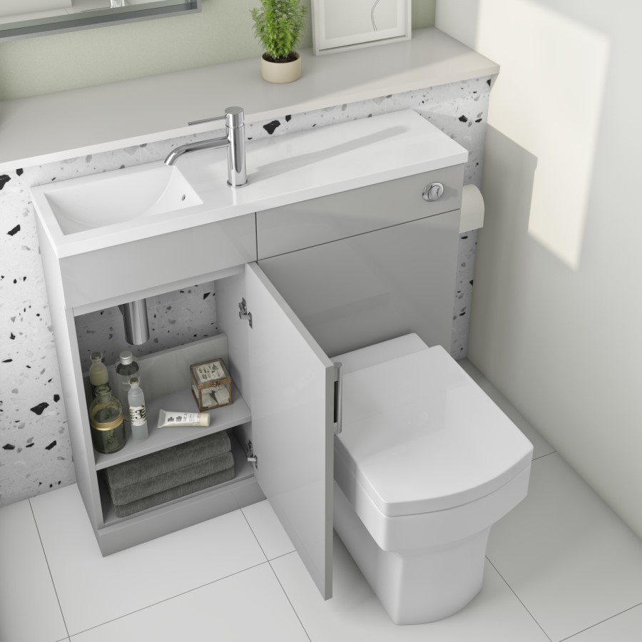 900mm Grey Cloakroom Toilet and Sink Unit with Square Toilet and Chrome Fittings - Ashford