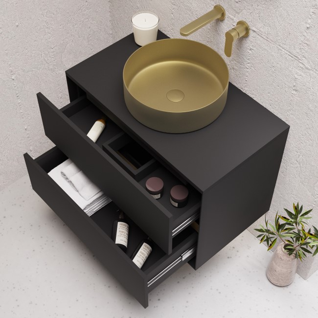 800mm Black Wall Hung Countertop Vanity Unit with Basin - Roxbi