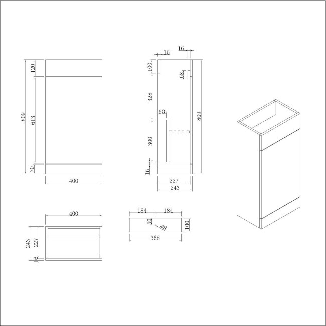 900mm White Cloakroom Toilet and Sink Unit with Square Toilet and Brass Fittings - Ashford