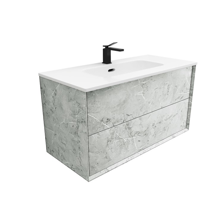 Grade A2 - 1000mm Stone Effect Wall Hung Vanity Unit with Basin - Arragon